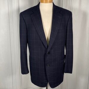 Brooks Brothers 1818 Madison Navy Windowpane Wool‎ Cashmere Blazer 43R